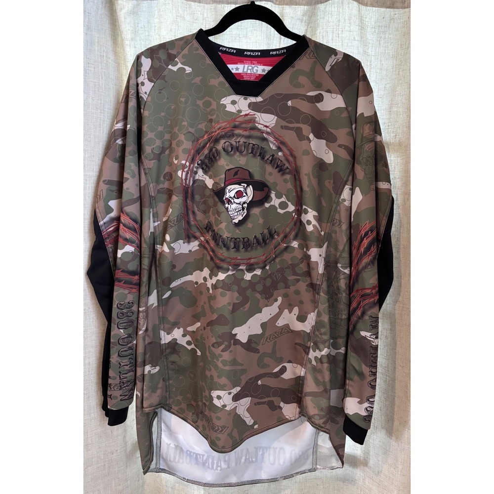 Raza 880 Outlaw Paintball Jersey Mens Large Camo TM2 Long Sleeve Skull Graphic
